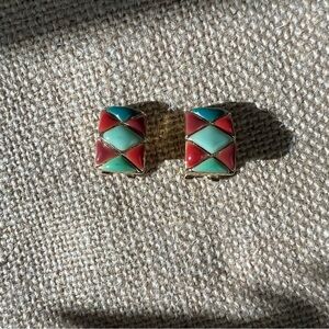 Lauren Conrad diamond chevron rust green pattern clip on earrings clippies gold